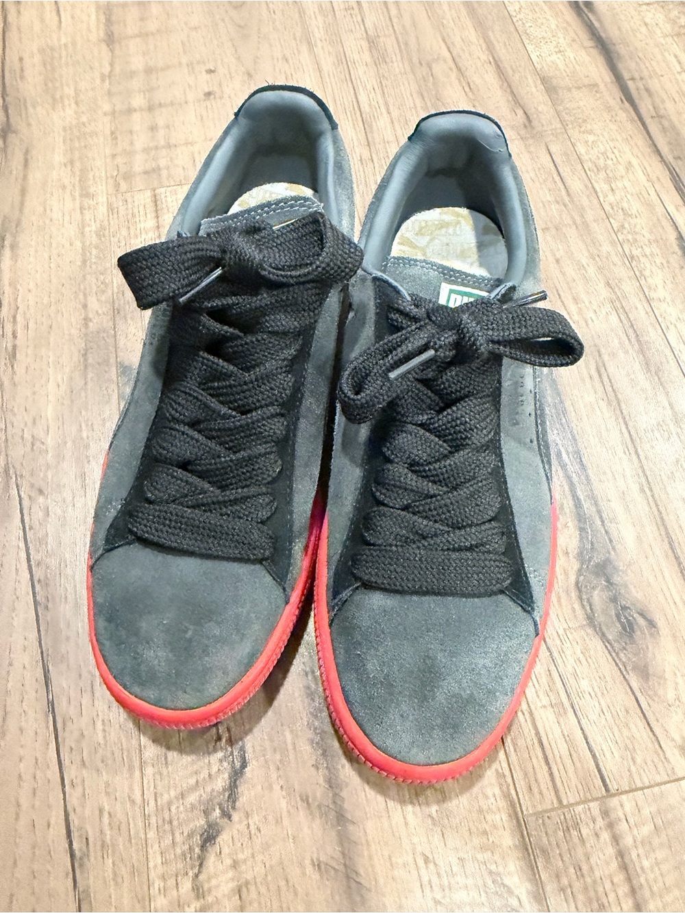 Charcoal grey puma Suede Sneakers with Red Sole